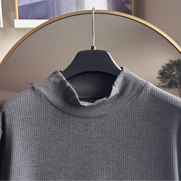 PETITE RIBBED MOCK-NECK MIDI DRESS in GREY - Picture 3 of 4